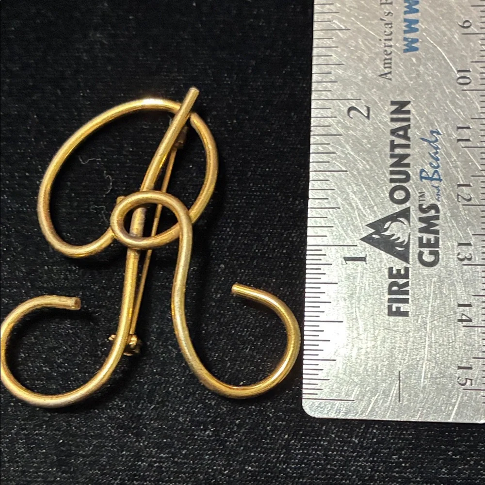 Vintage large Gold letter R Monogram Brooch