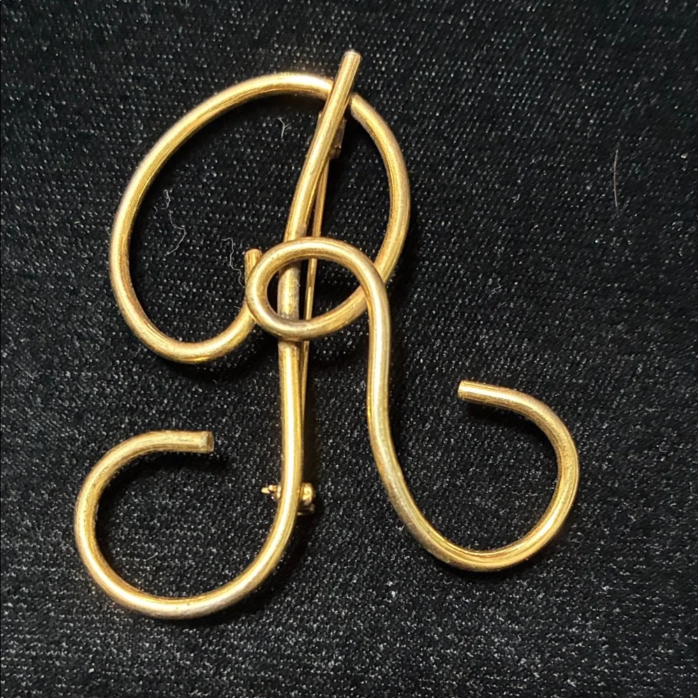 Vintage large Gold letter R Monogram Brooch