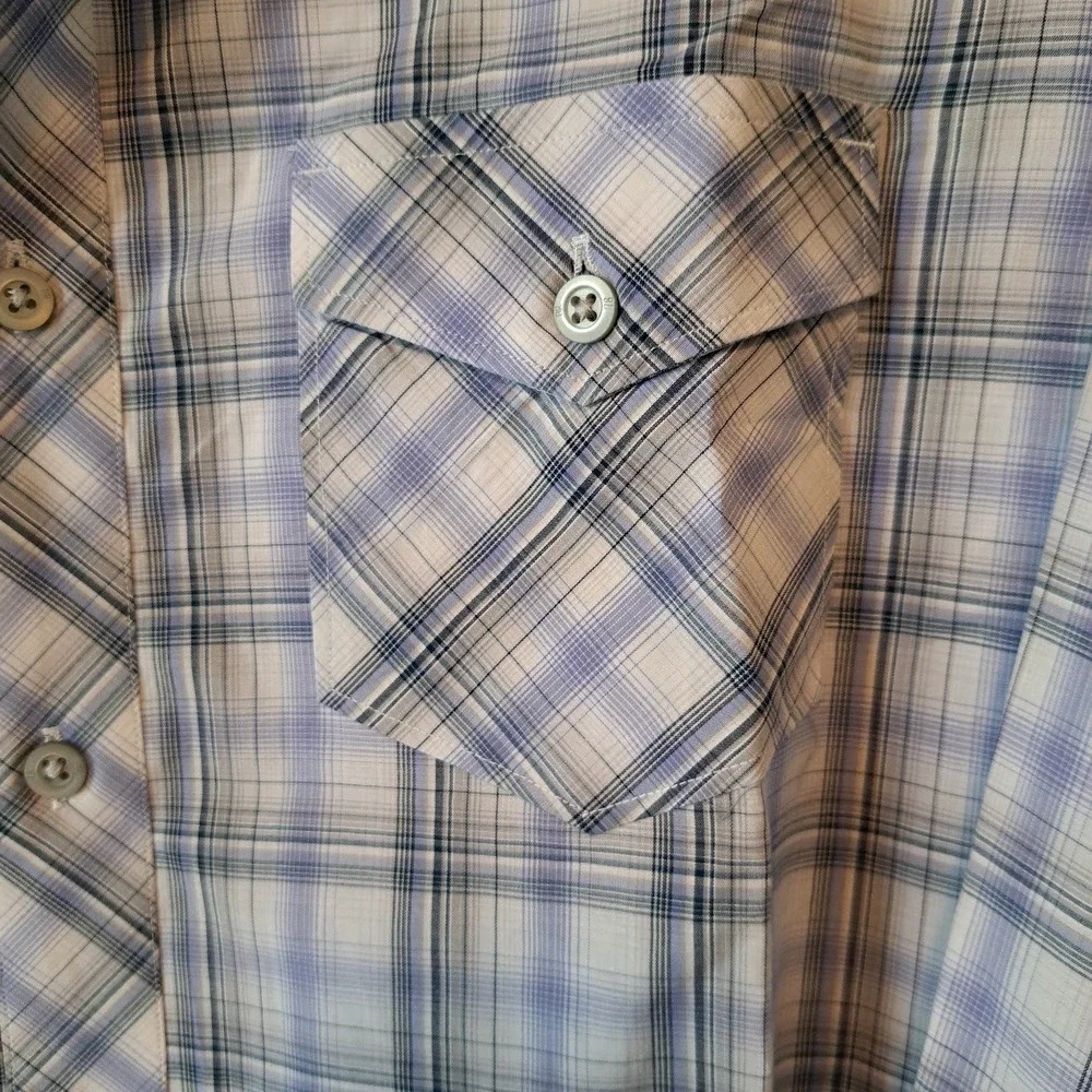 Banana Republic Mens Plaid Button Down Shirt Blue White Epaulets Medium 15-15.5
