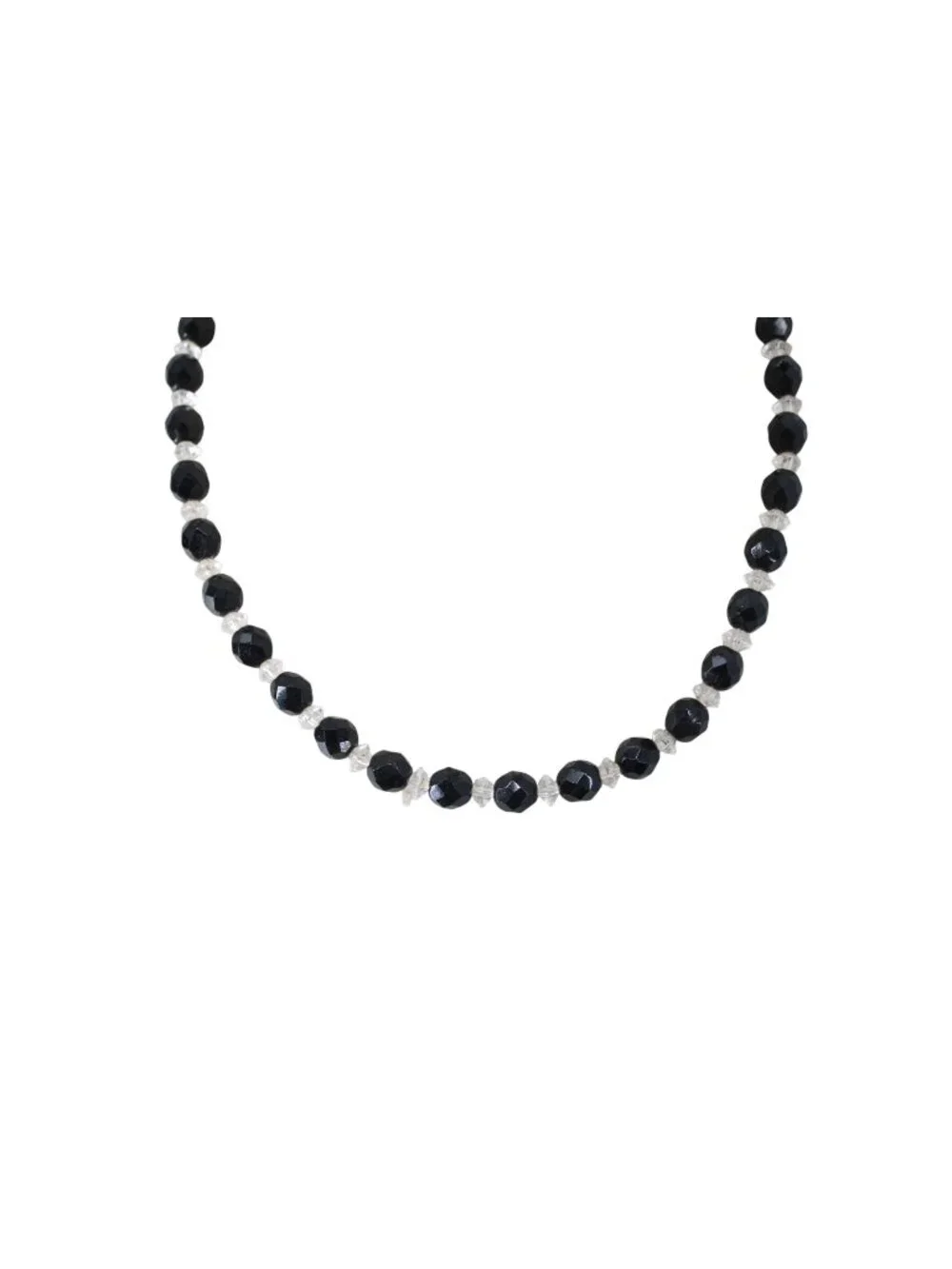 Black Clear Faceted Bead Necklace Single Strand Vintage 16