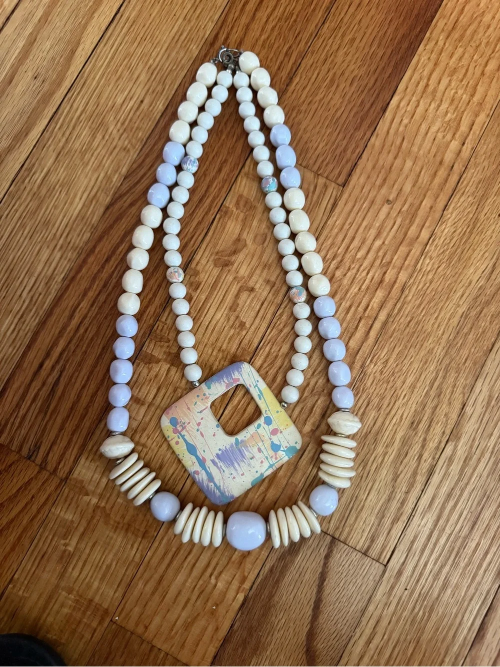 Vintage Pastel Beaded Statement Necklaces in Cream and Light Lavender