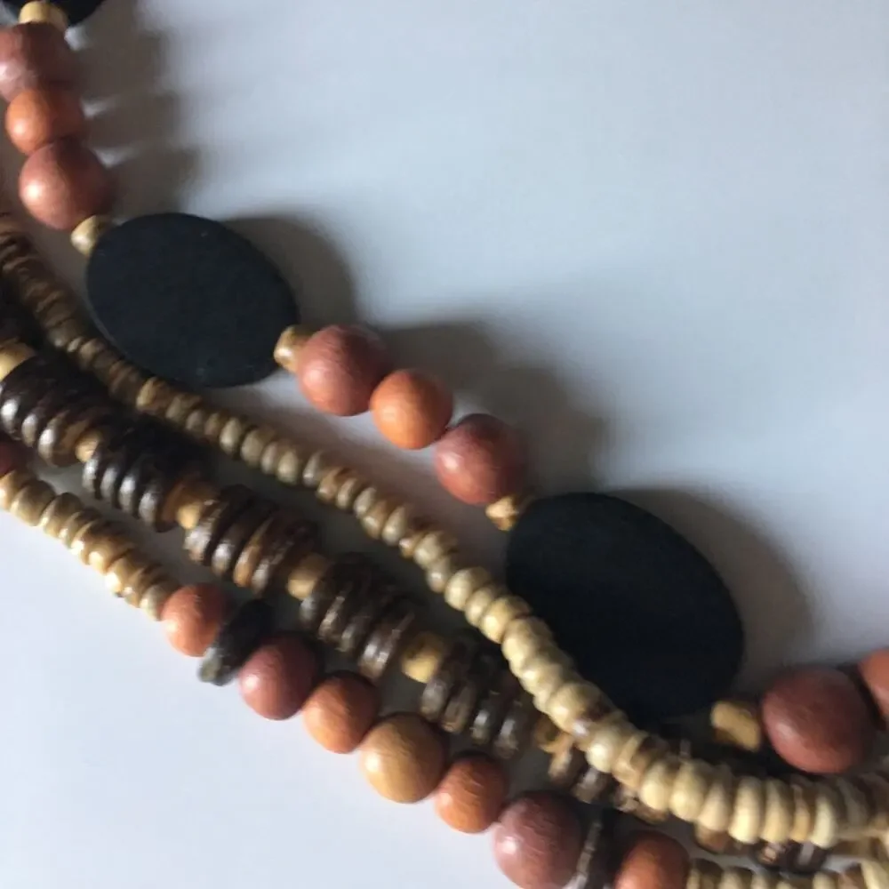 Gorgeous warm wooden bead multi-strand statement necklace