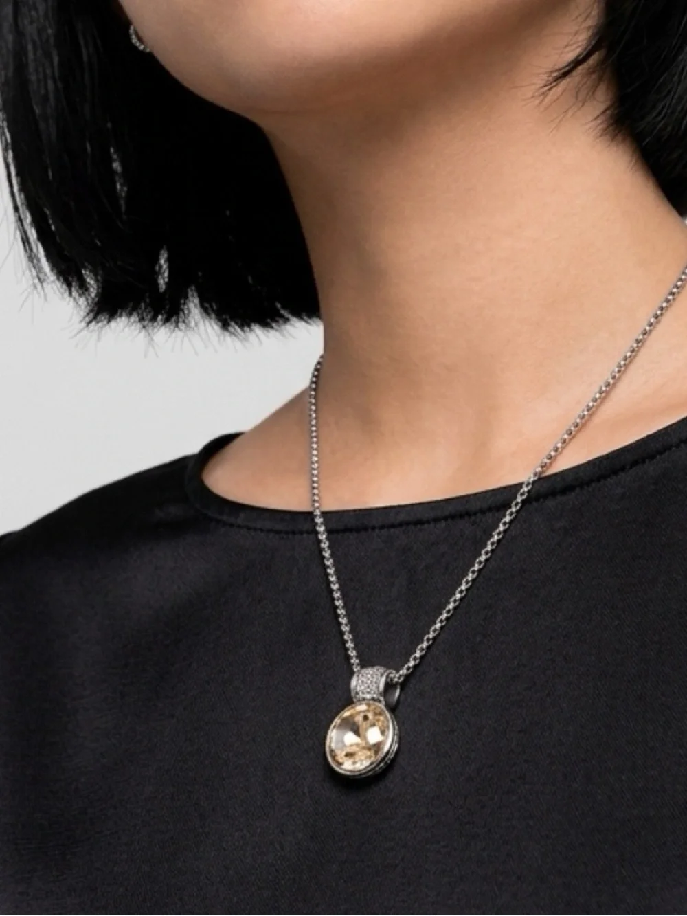 Brighton Silver Necklace with Champagne Crystal Great for layering.