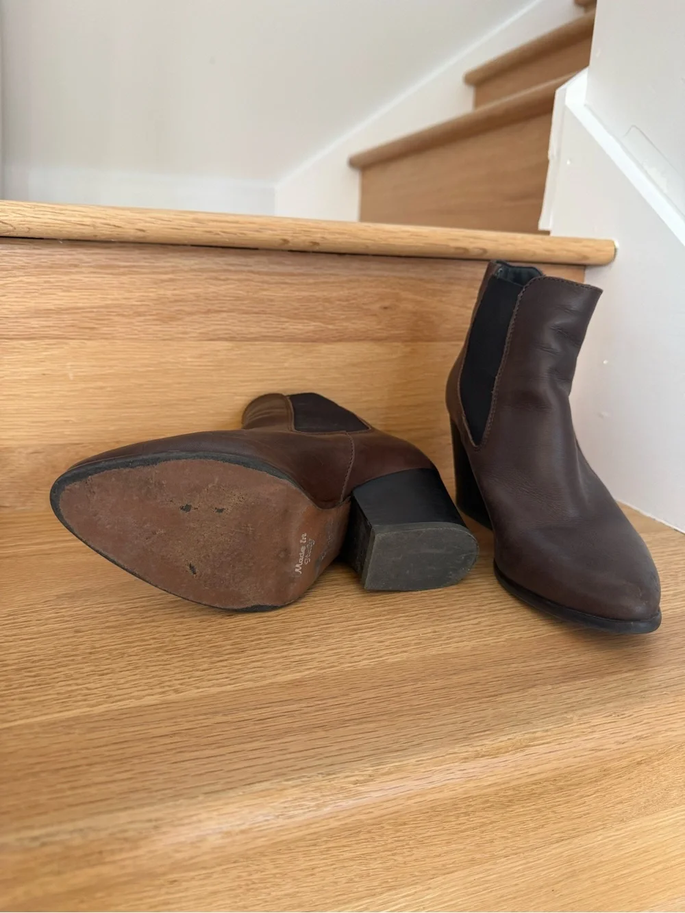Formentini Brown Leather Ankle Booties with Block Heel and Elastic Side Panels