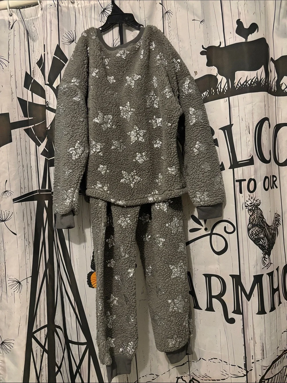 Justice Gray Sherpa Pajama Set with Sparkle Stars