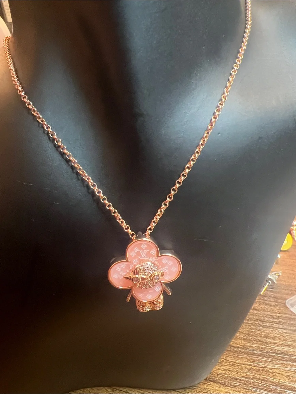 Rose Gold Pink Flower Pendant Necklace