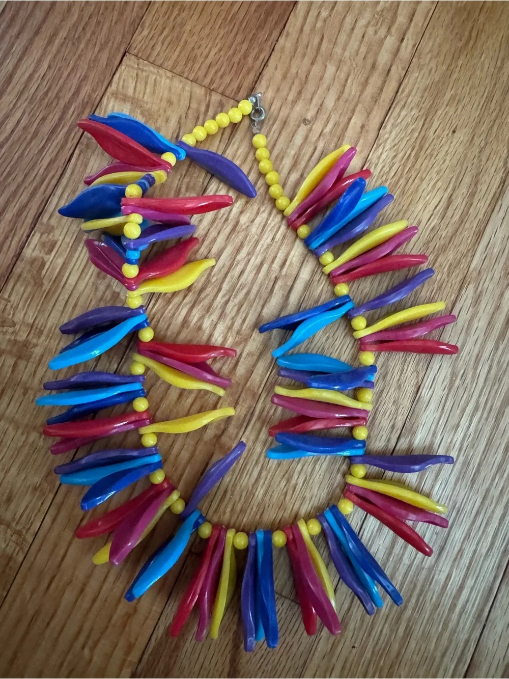Vintage Colorful Bead Spike Statement Necklace - Red, Blue, Yellow, Purple