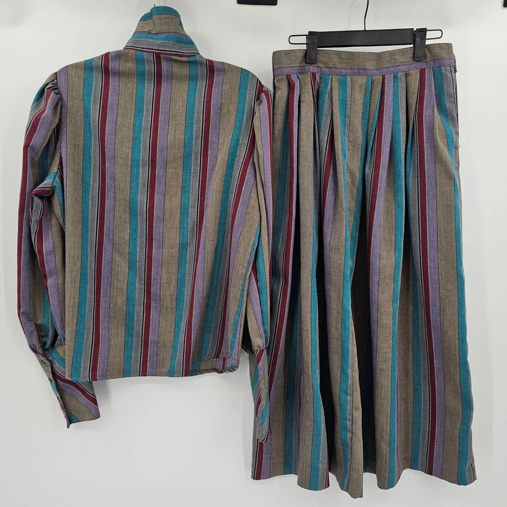 Vintage Western Sophisticates Pendleton Striped Pleated Skirt‎ Set Blouse 13/14