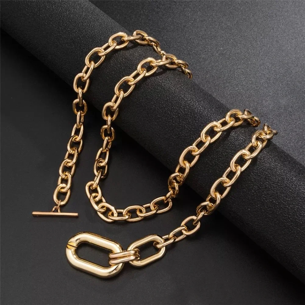 2pcs Zara Set Gold Double Interlock Oval Circle Link Chain Necklace