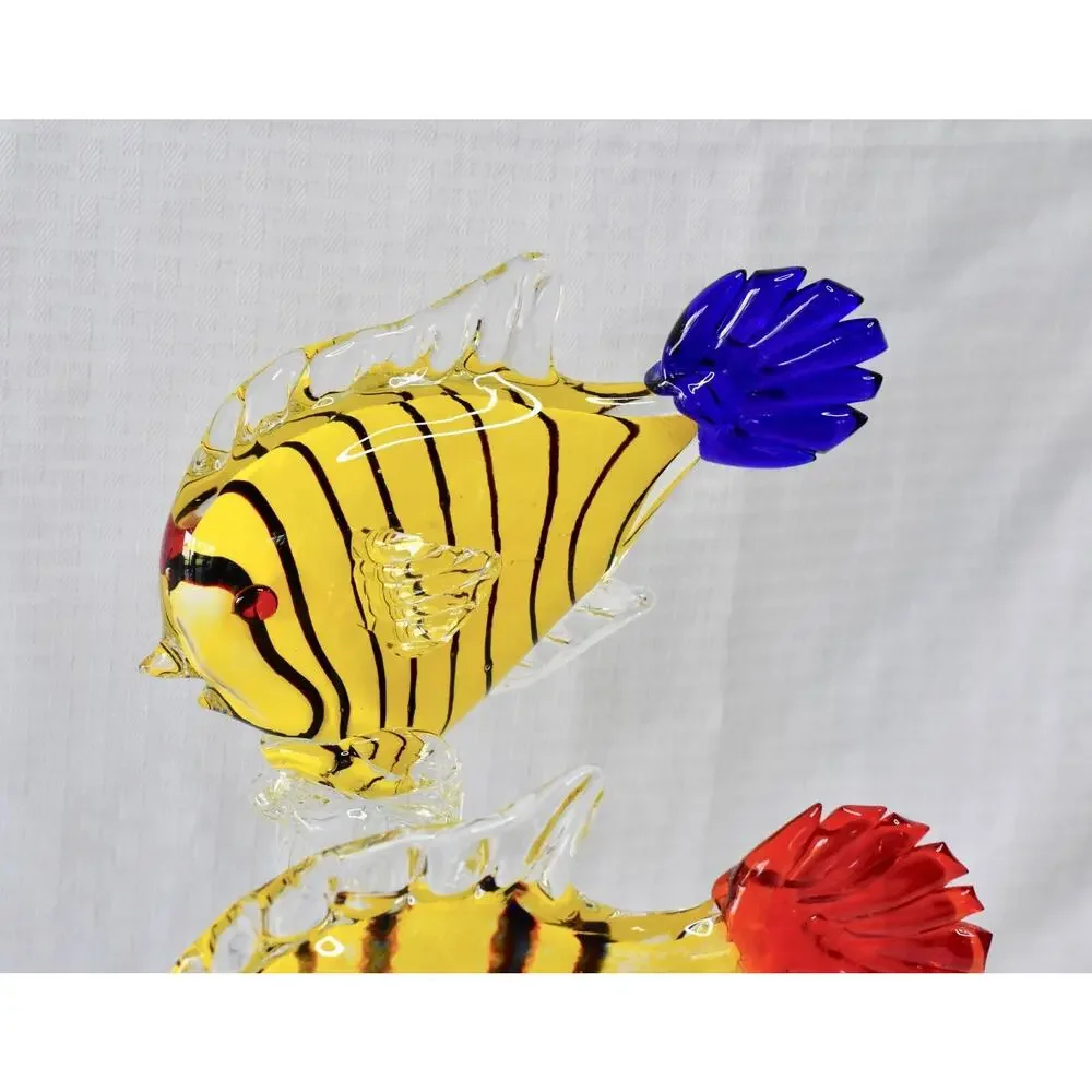 Sommerso Italian Murano Hand Blown Studio Art Glass Double Fish Sculpture