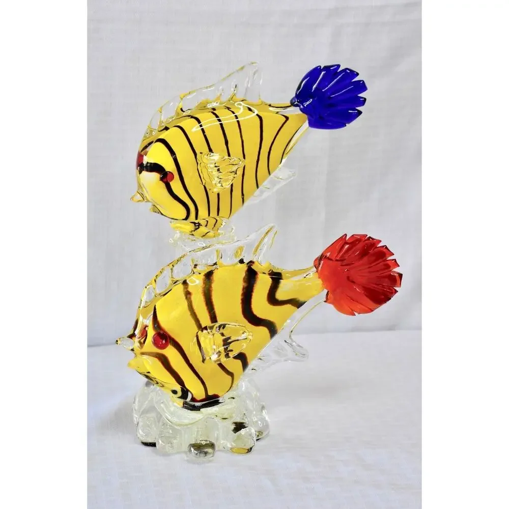 Sommerso Italian Murano Hand Blown Studio Art Glass Double Fish Sculpture
