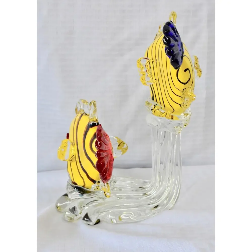 Sommerso Italian Murano Hand Blown Studio Art Glass Double Fish Sculpture