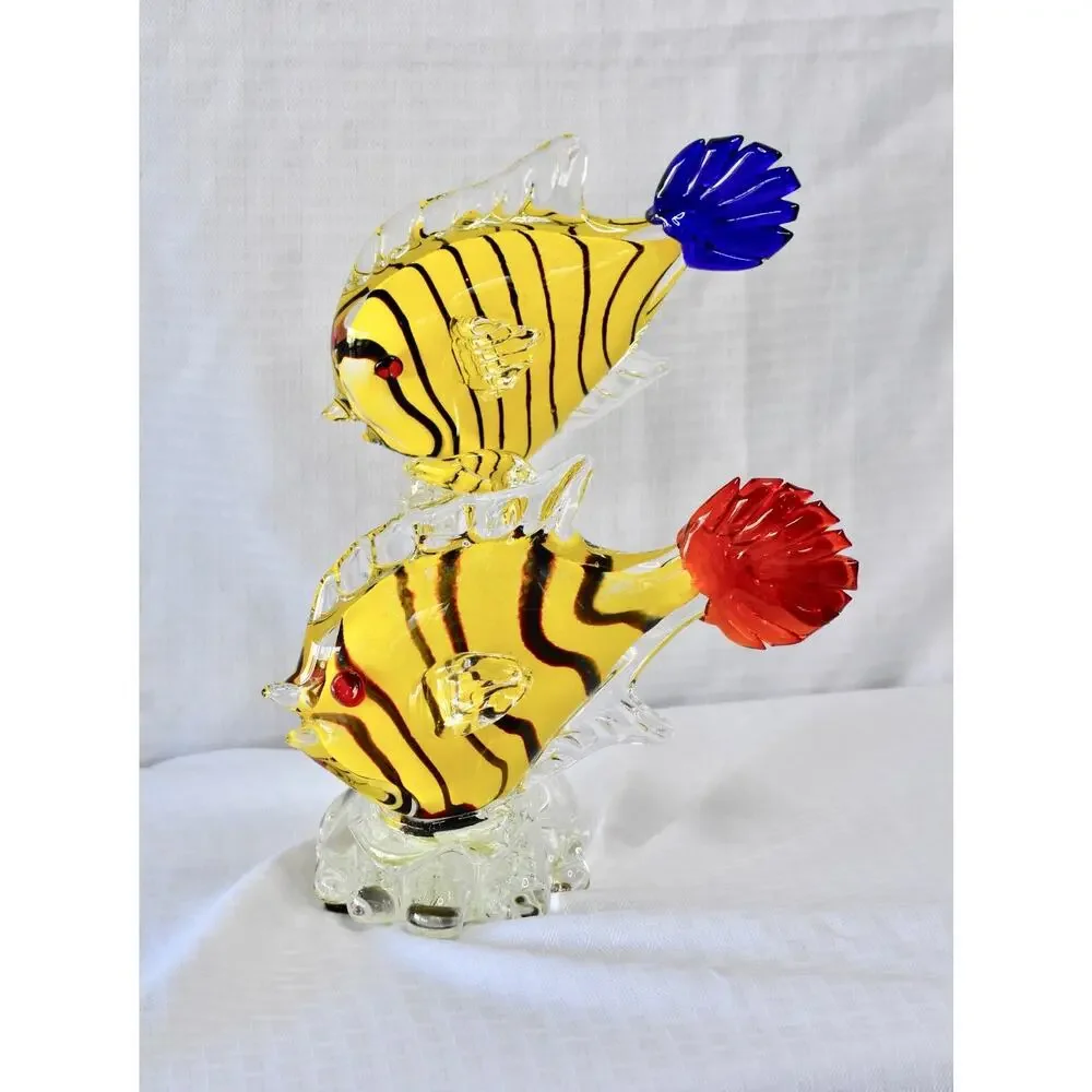 Sommerso Italian Murano Hand Blown Studio Art Glass Double Fish Sculpture