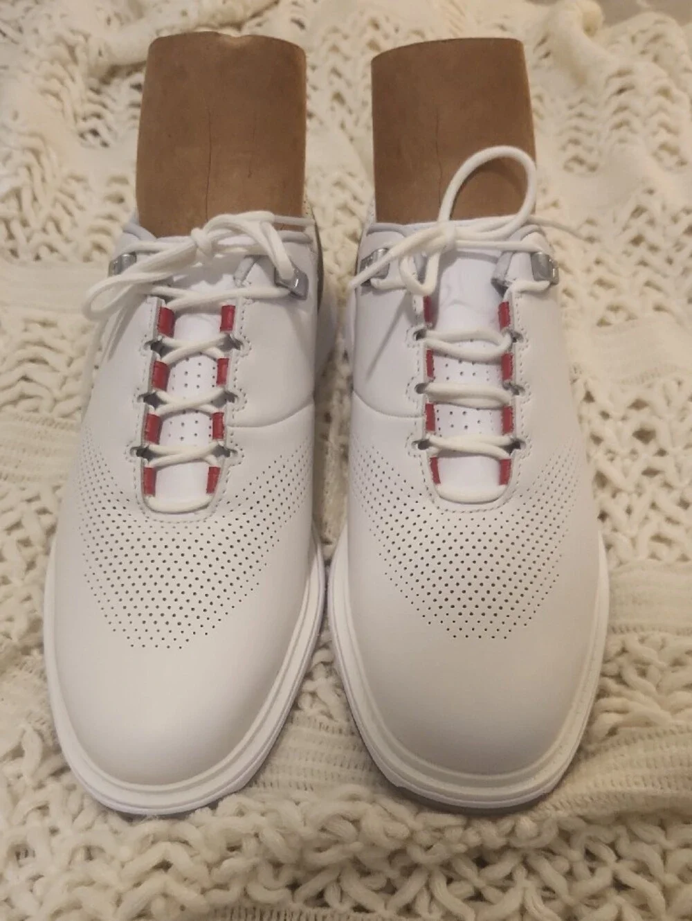 Jordan White Golf-Style Sneakers with Red Lace Accents