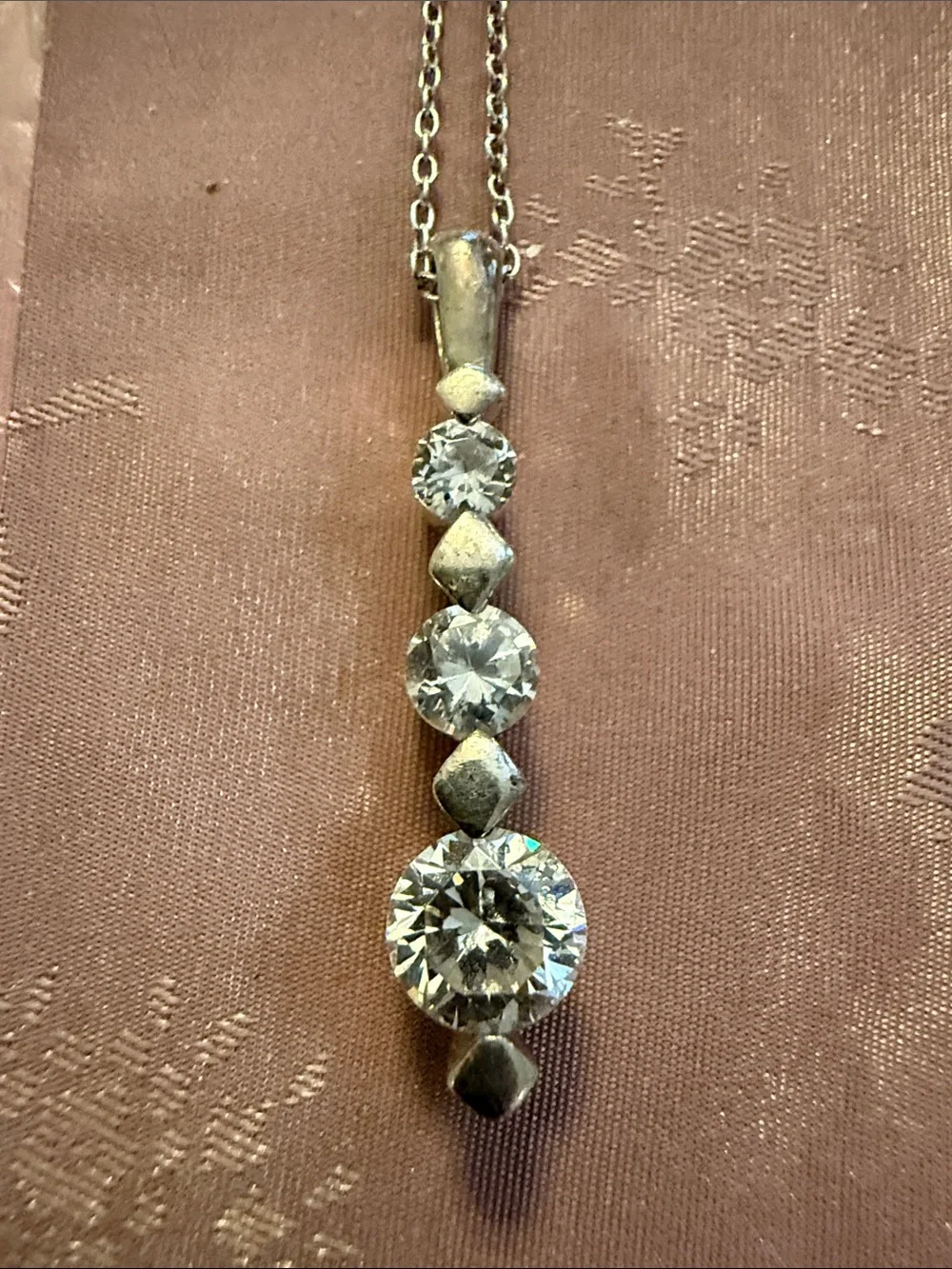 Sterling Silver Clear Crystal Drop Pendant Necklace