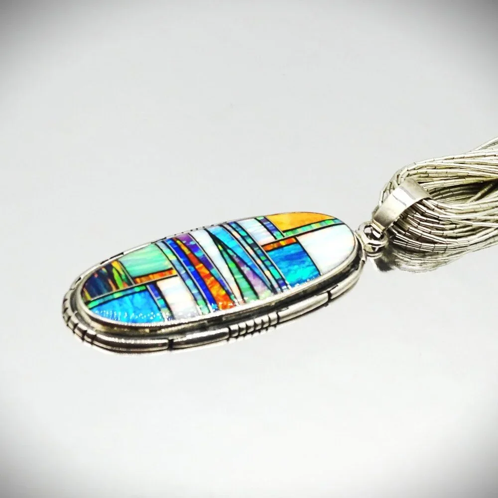 Multicolor Inlay Oval Pendant Necklace - Women Jewelry