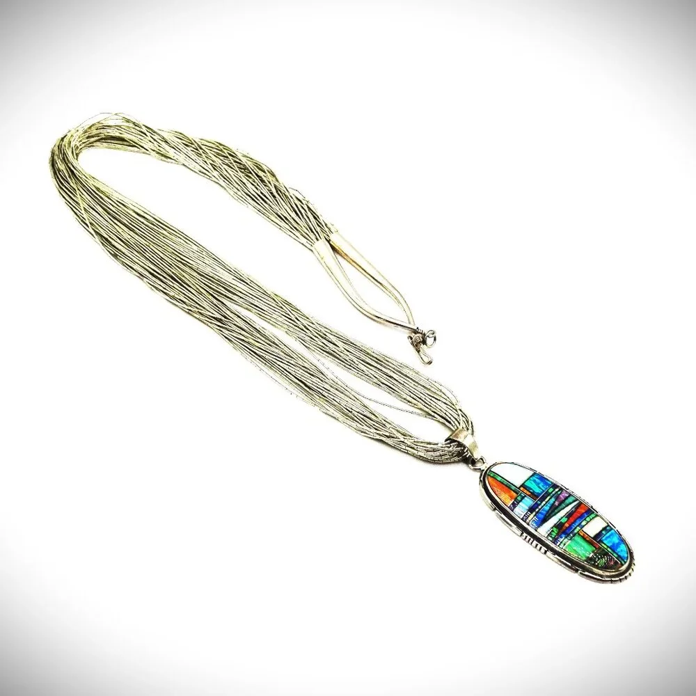 Multicolor Inlay Oval Pendant Necklace - Women Jewelry