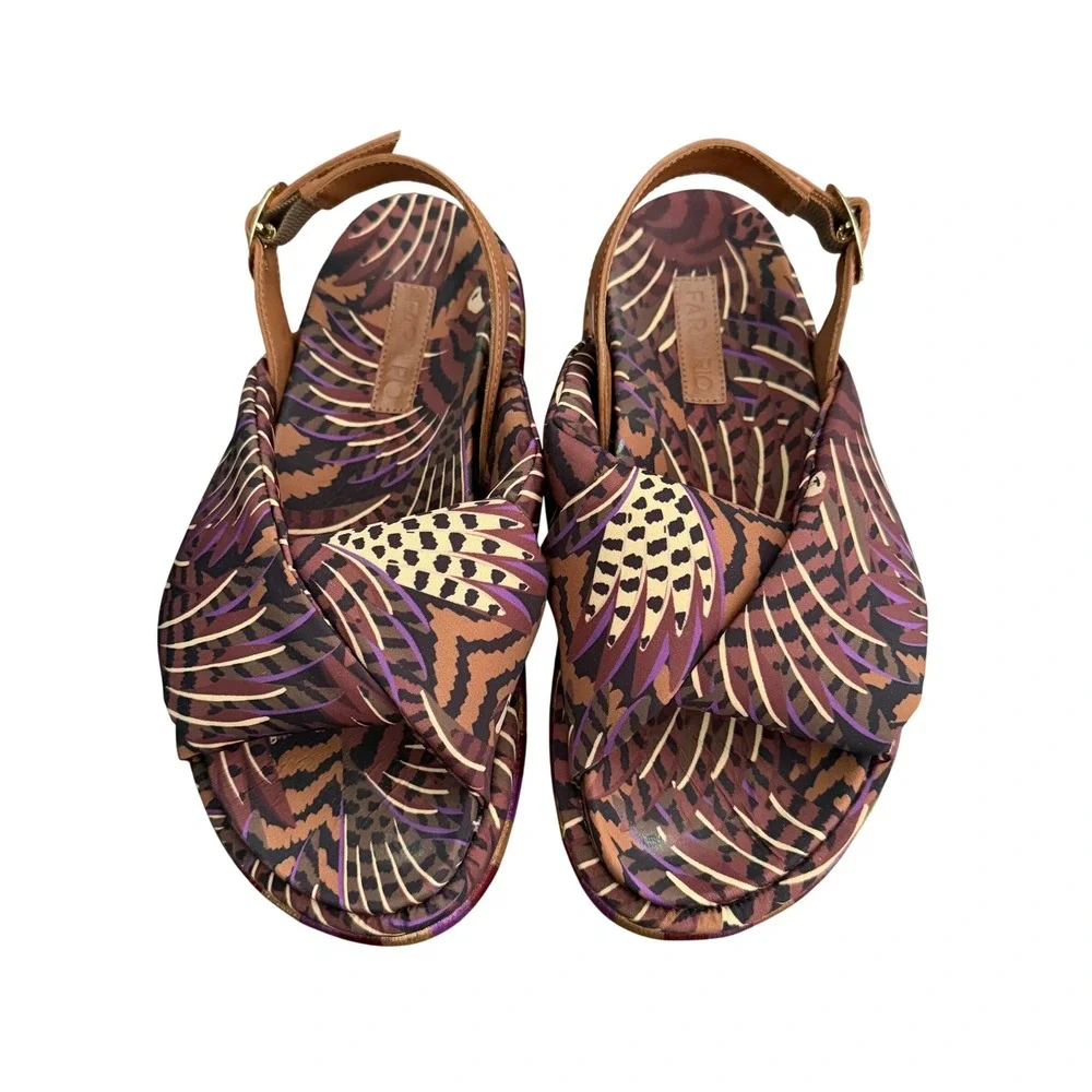 Farm Rio Caramel Macawmouflage Puffy Flat Sandal Brown Purple US 6 EU 36 319838