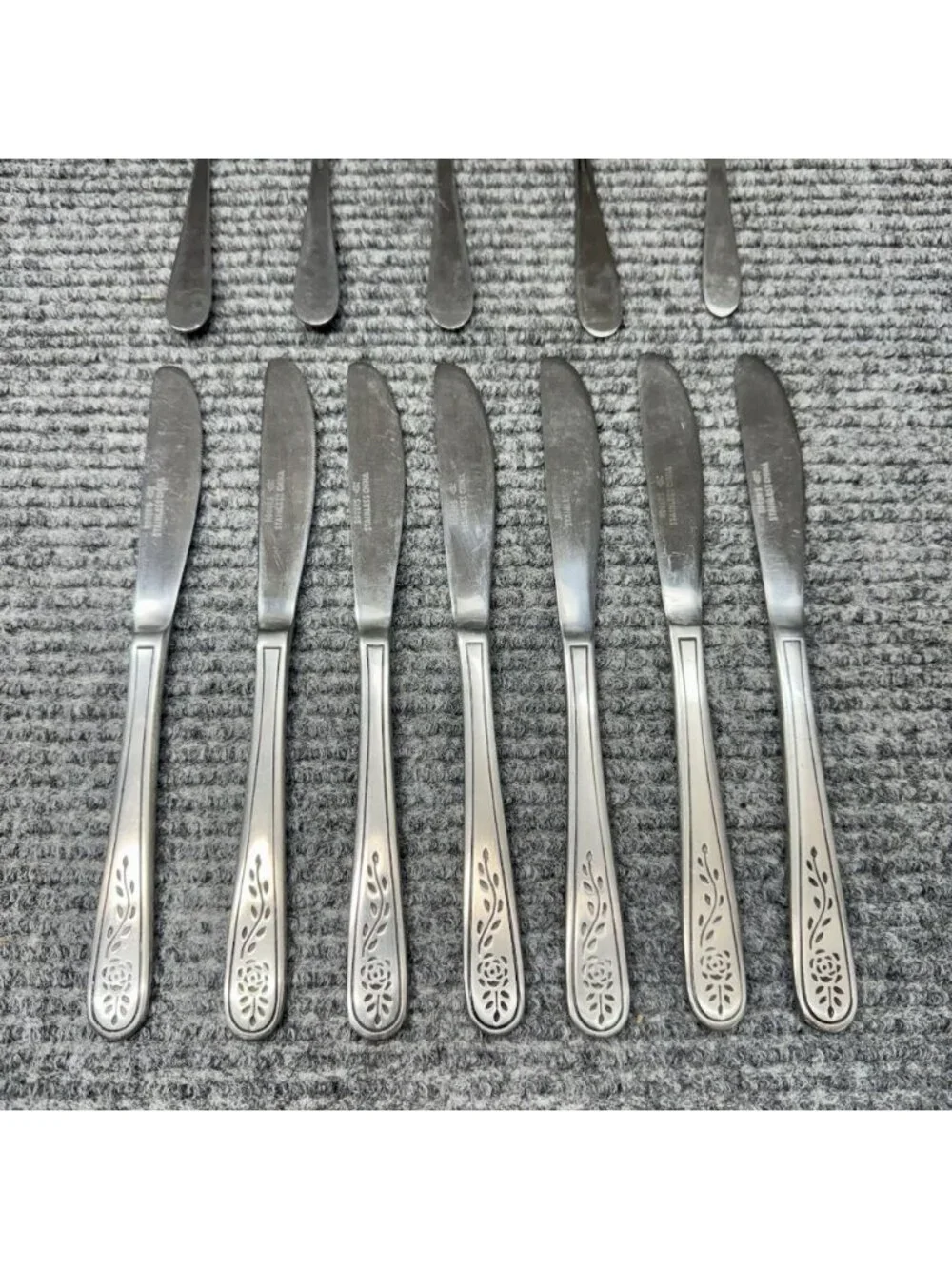 Rogers Co Knives Spoons Fork Knife Floral Mist Stainless Lot Of 12 Silverware