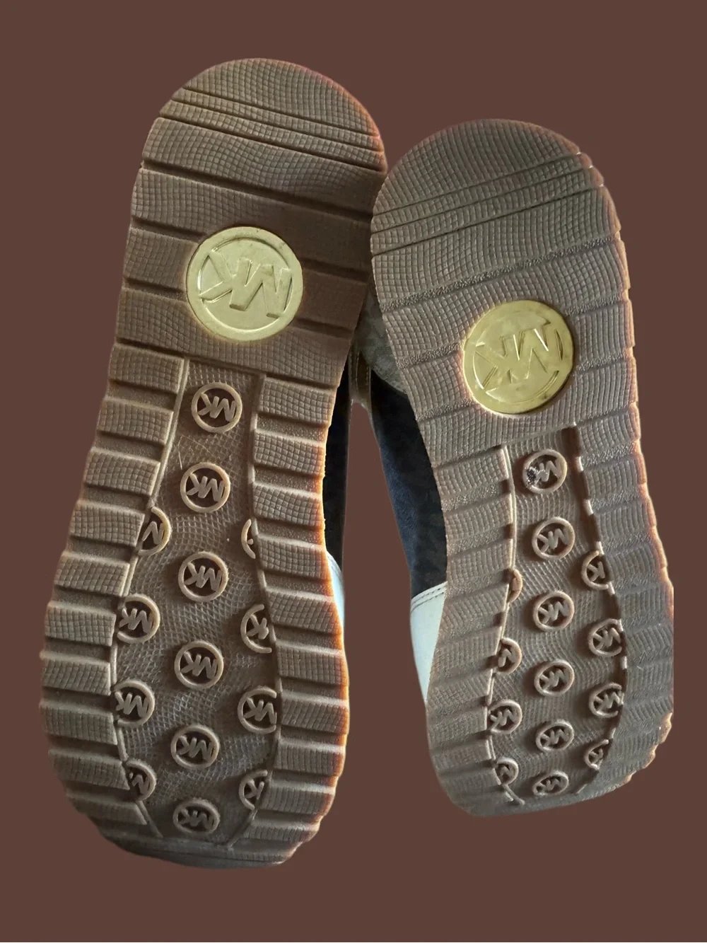 Michael Kors Cream and Brown Leather-Trim Lace-Up Sneakers