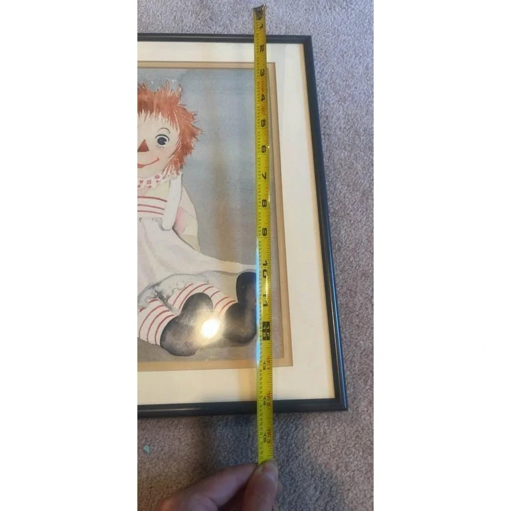 Vintage Raggedy Ann and Andy Framed Watercolor Print Nursery Wall Art 19x15