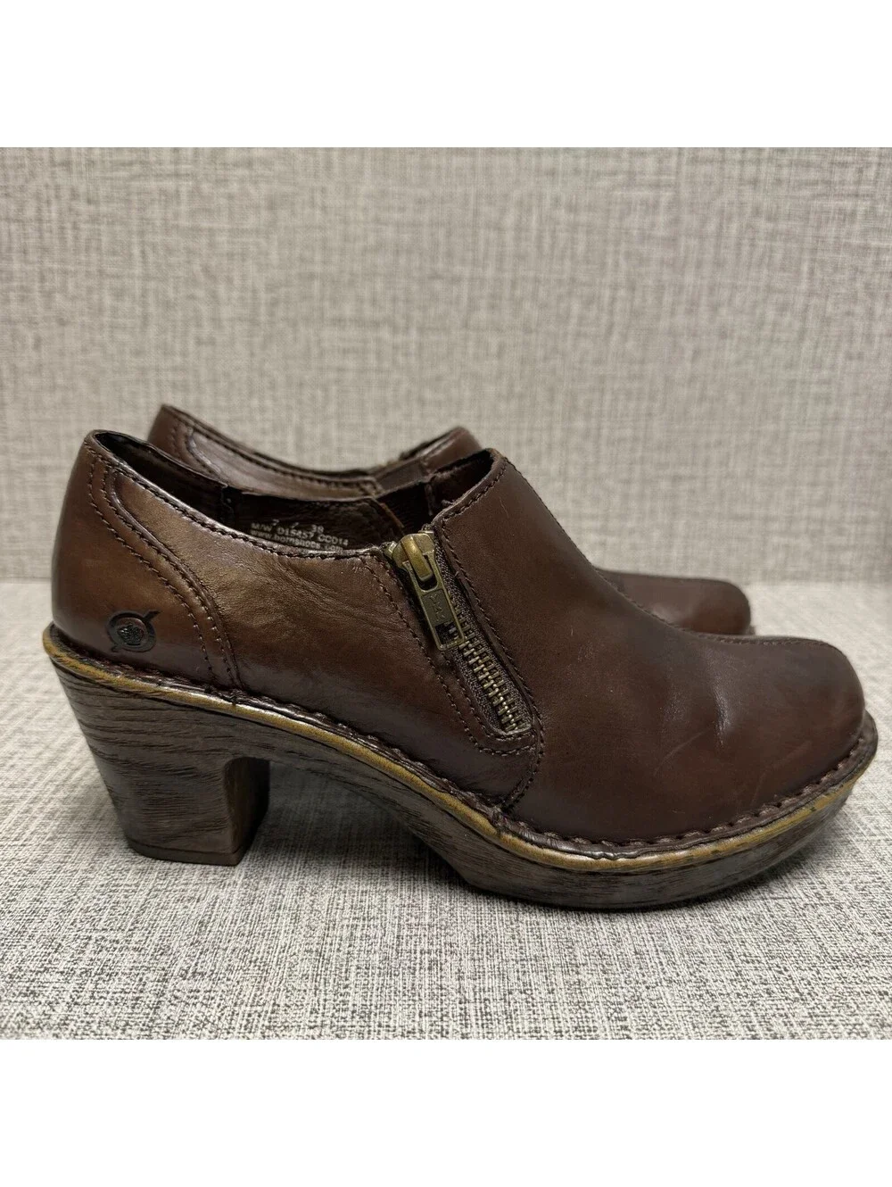Born Shoes Womens Sz 7 M Brown Leather Madigan Mules Ankle Boots Zip Booties