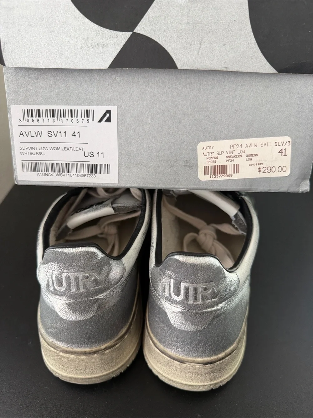 NWT MEDALIST LOW SUPER VINTAGE SNEAKERS LOW IN WHITE BLACK AND SILVER LEATHER