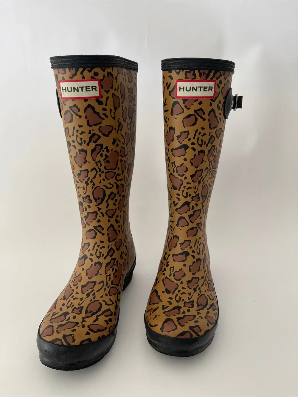 Hunter Kids Original Leopard Print Tall Rain Boots Black Brown Girls size 2