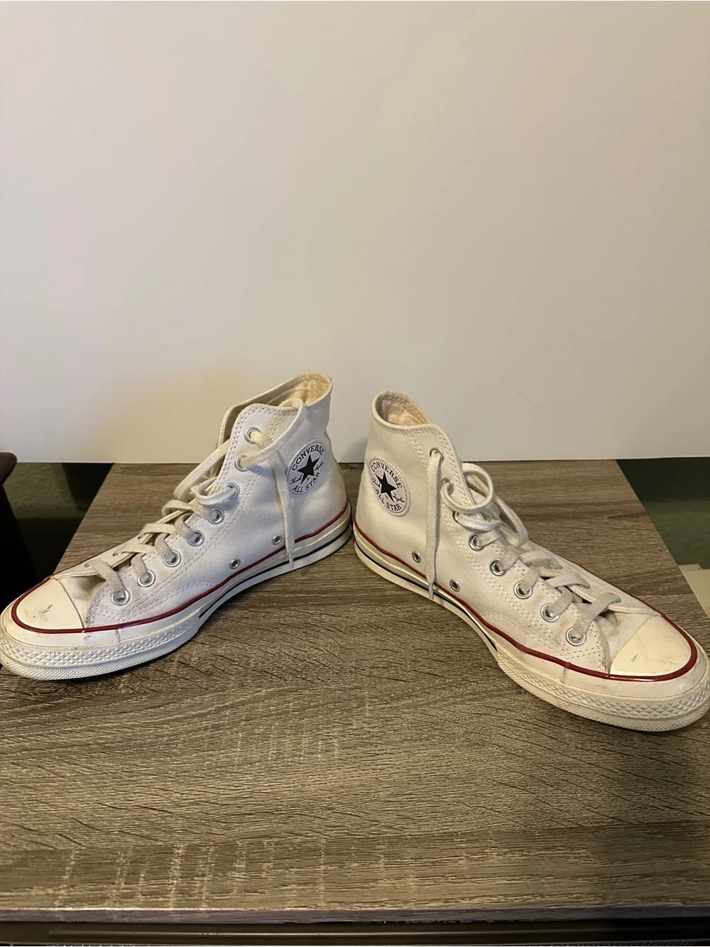 Converse Chuck 70 High Top Sneakers in Cream with Red & Blue Trim