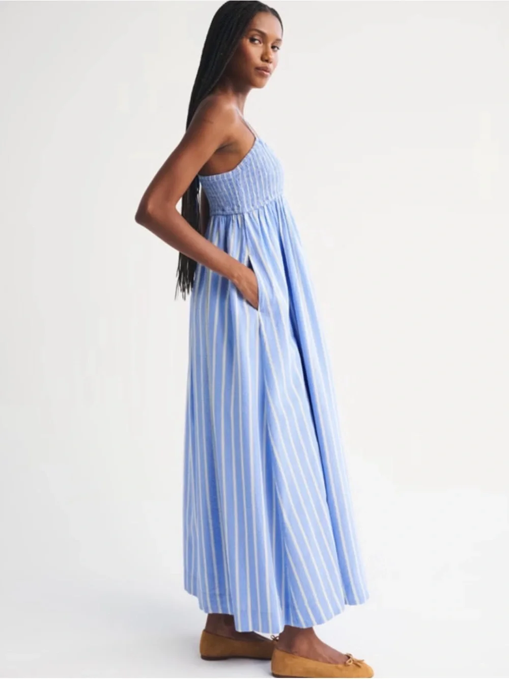 Abercrombie Blue Striped Smocked Maxi Dress