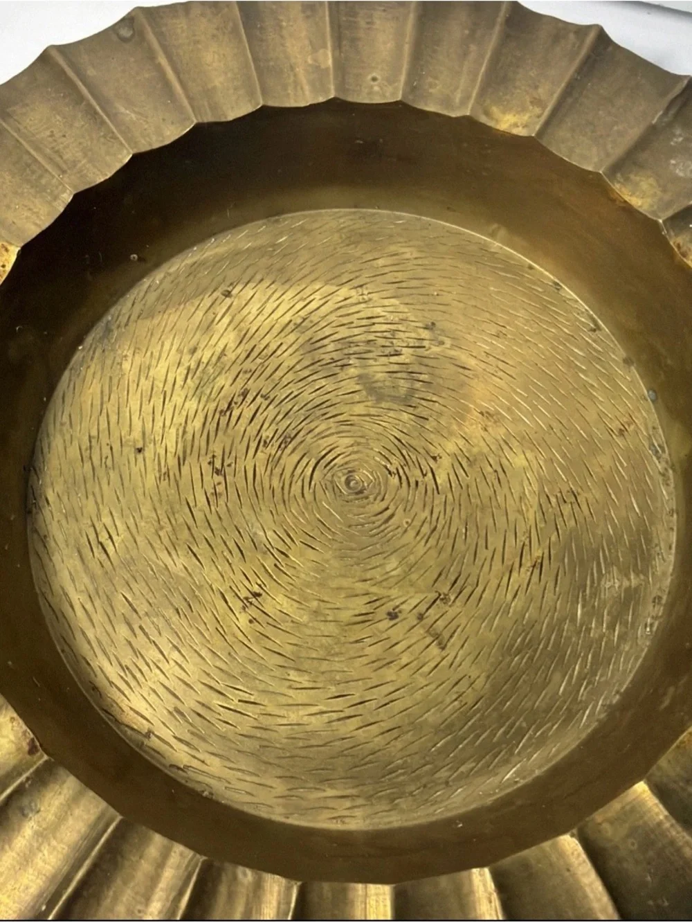 Large Decorative Brass Bowl - Scalloped Rim