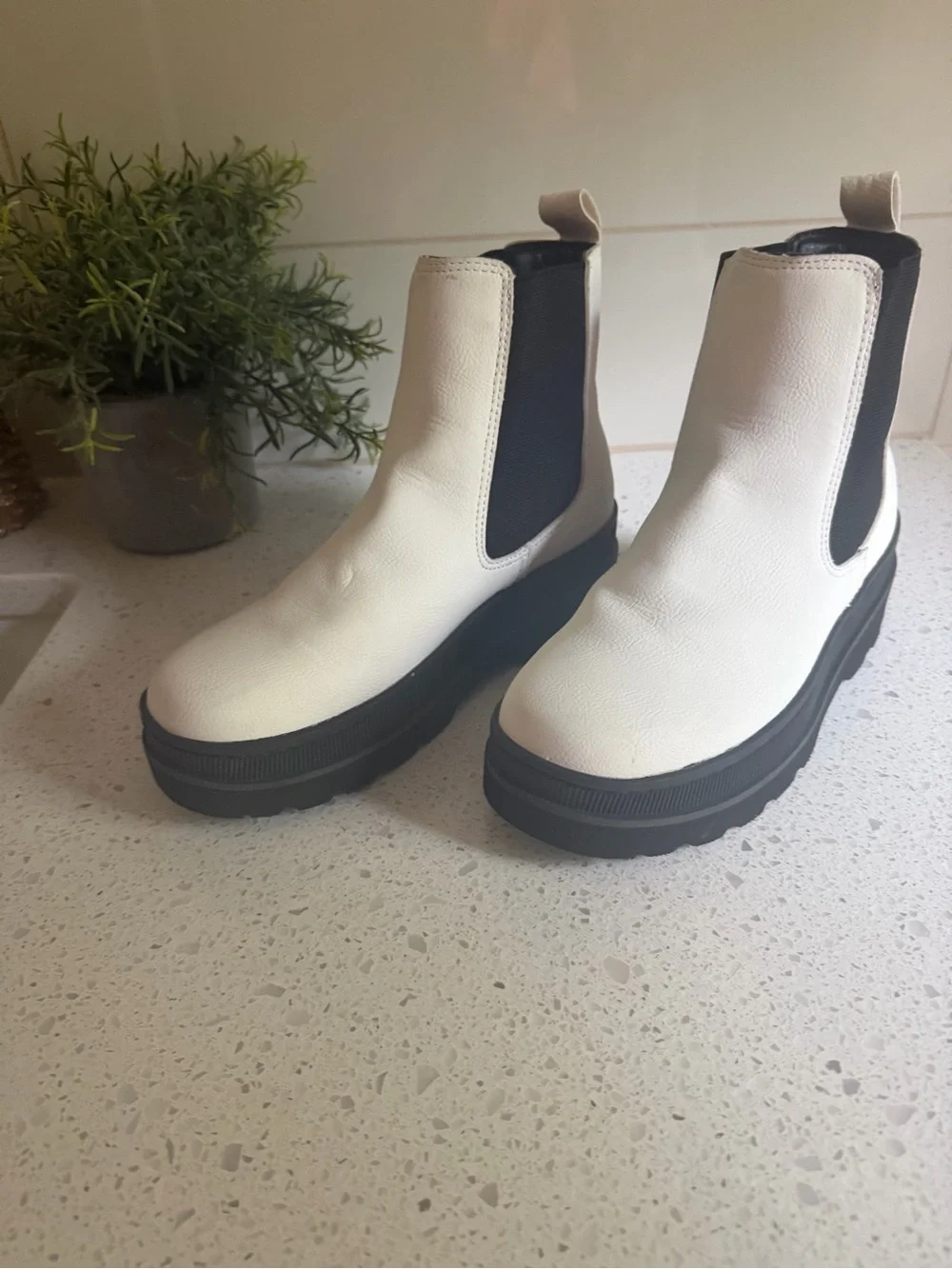 Levi's White Chelsea Platform Ankle Boots with Black Panels