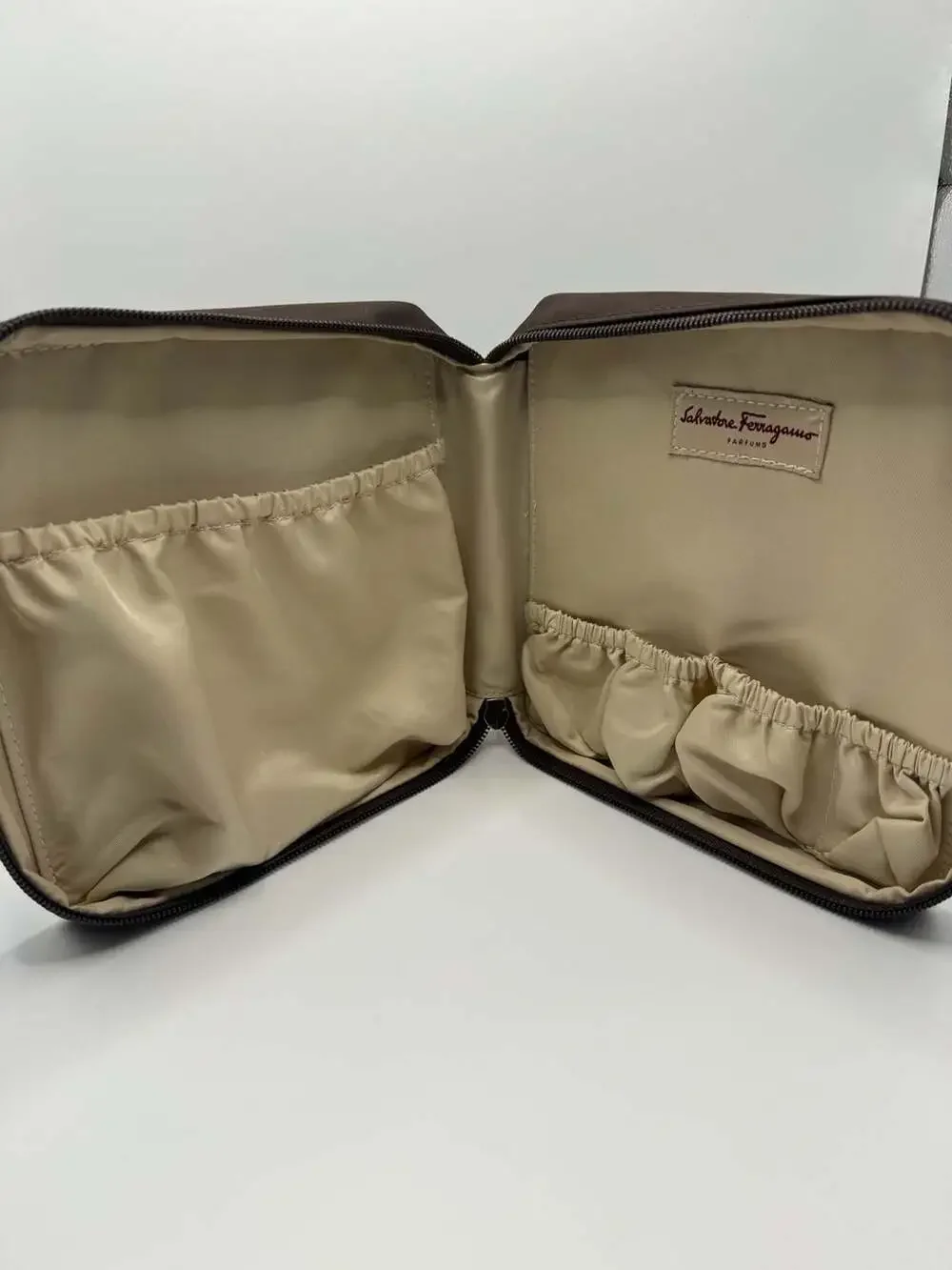 Salvatore Ferragamo Parfums Brown Fabric Toiletry Cosmetics Case GWP