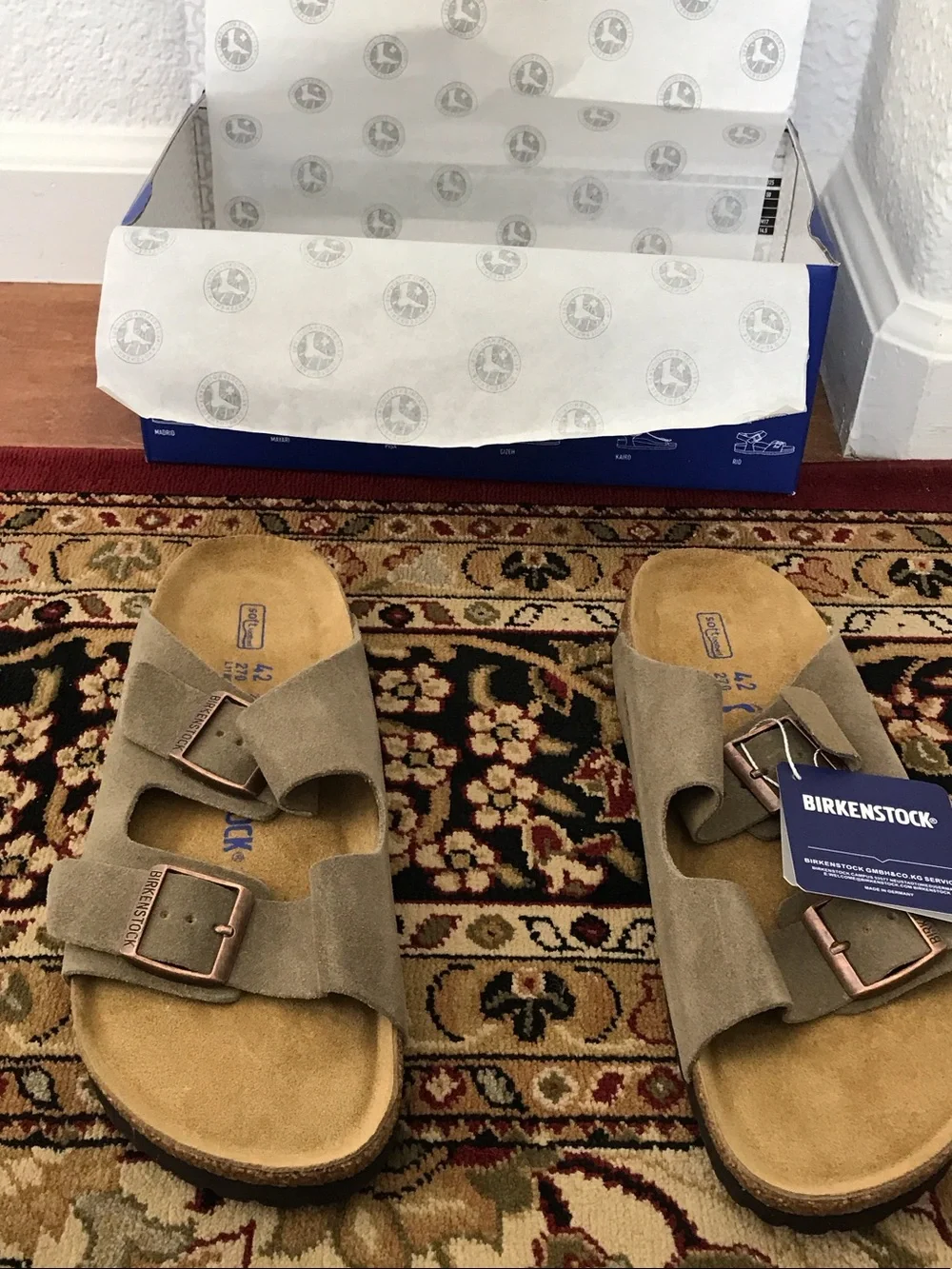 Birkenstock Arizona Suede Sandals in Taupe