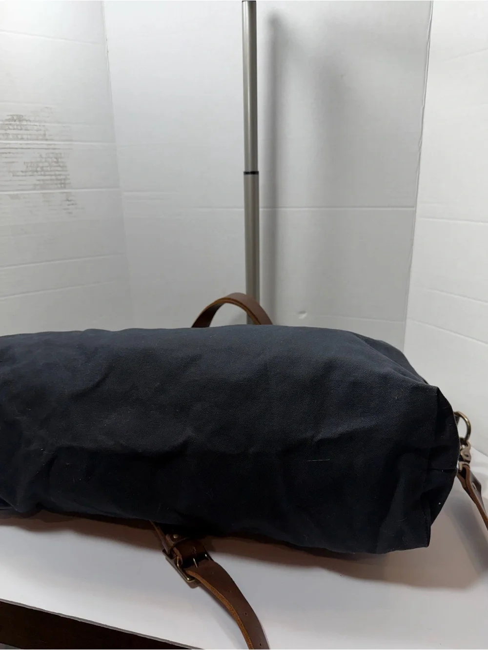 RED HOUSE Waxed Canvas Weekend Tote with Leather Straps - Gray made by hand