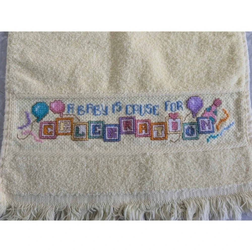 Vintage Cross Stitch Baby Bib‎ Yellow Terry Cloth