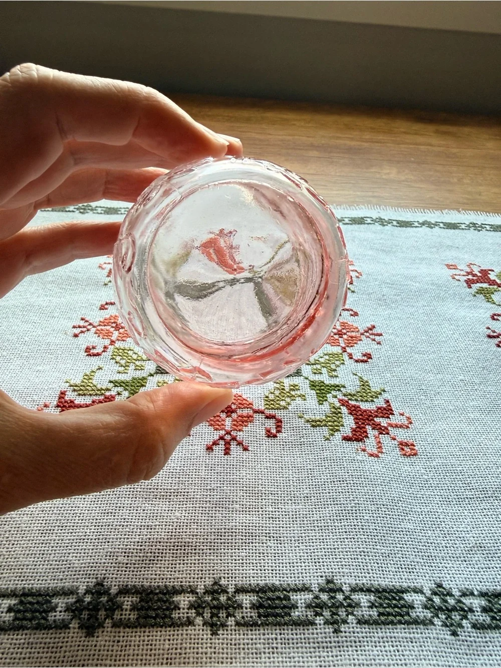 Vintage 1930s Bedside Tumble Up Pink Depression Glass