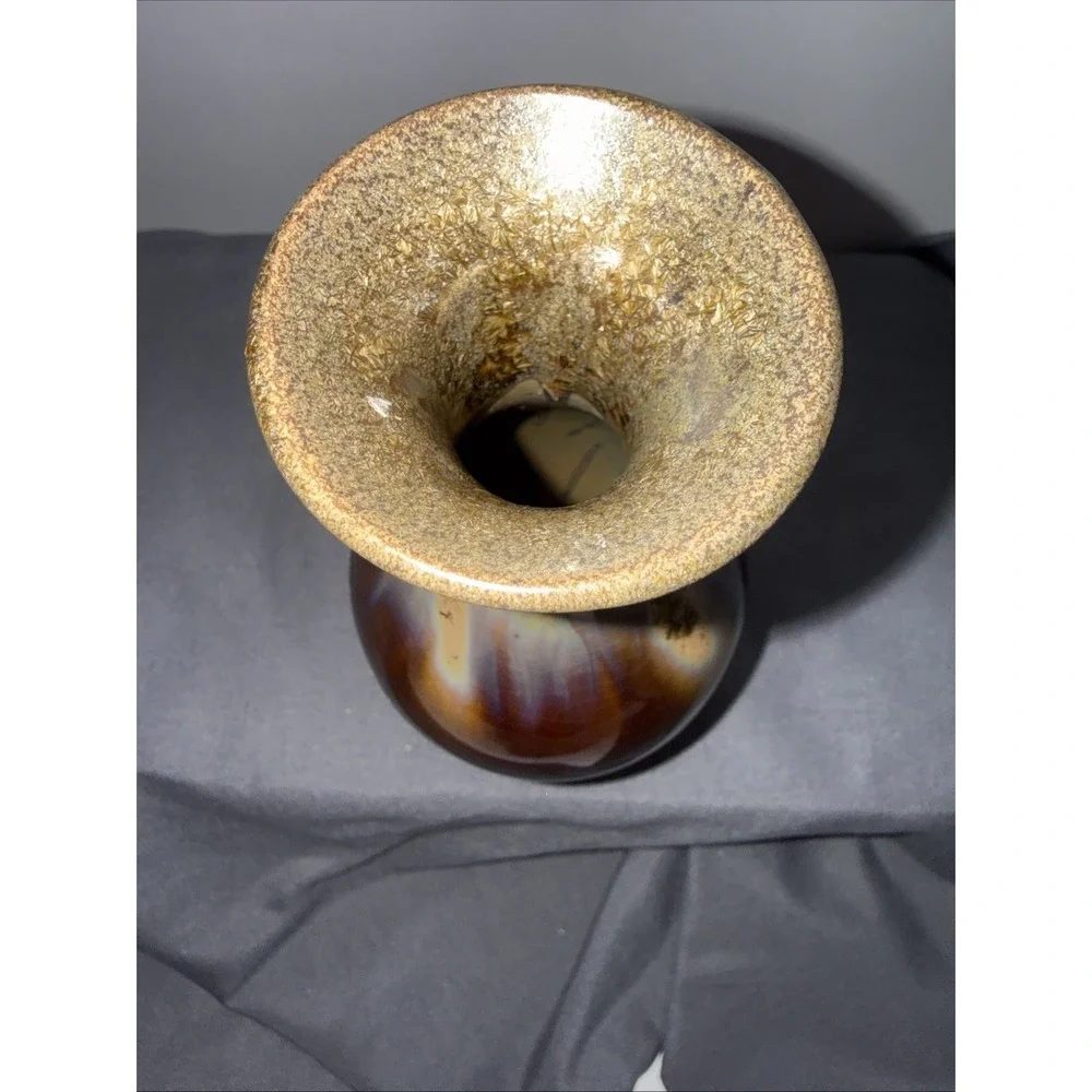 Vintage Studio Pottery Running Amber Brown Glazed Pottery Vase 5