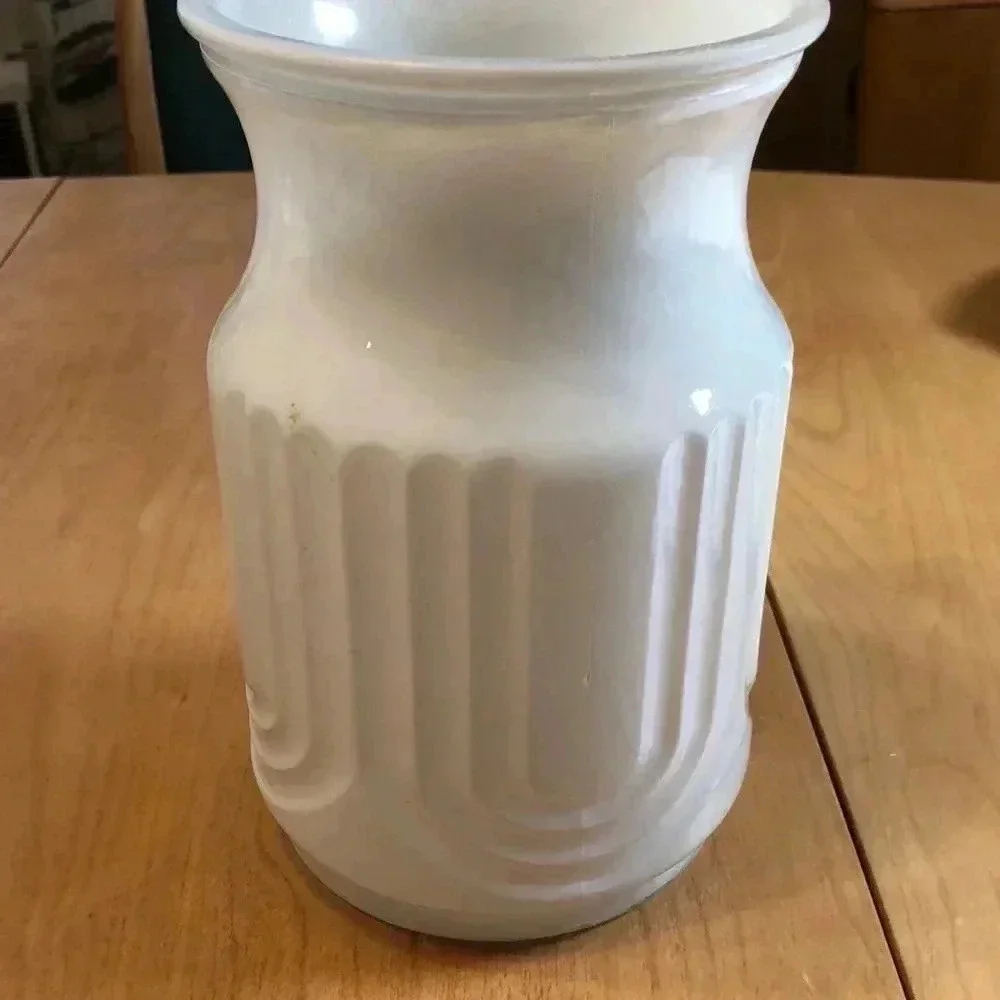 MCM painted glass vase.  8” tall.  White