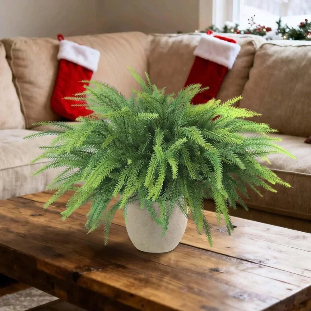 12 Pieces 18 Inch Christmas Norfolk Pine Greenery Branches Home Decorations