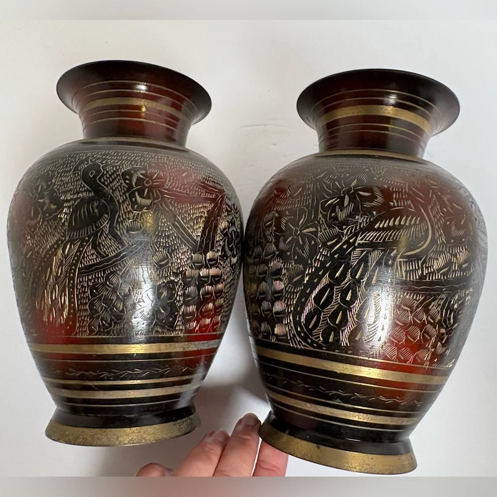 Vintage Asian Peacock/Floral Decorative Vases