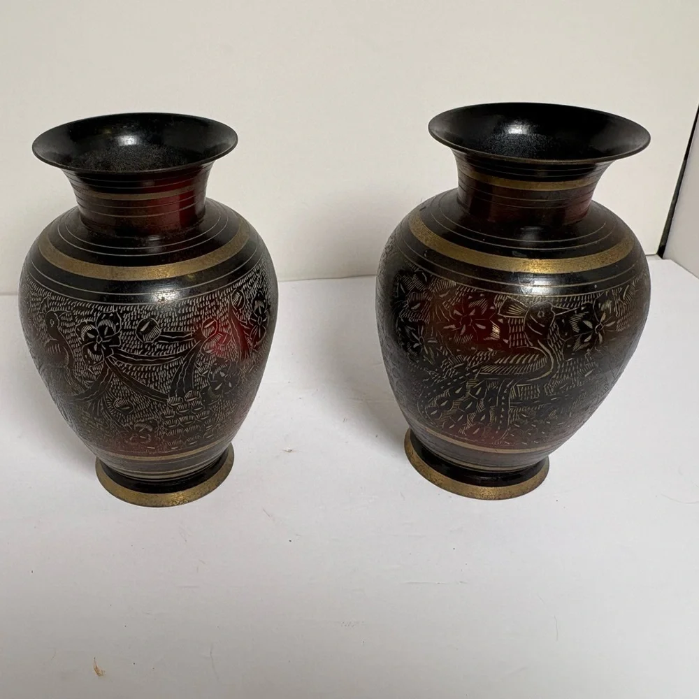 Vintage Asian Peacock/Floral Decorative Vases