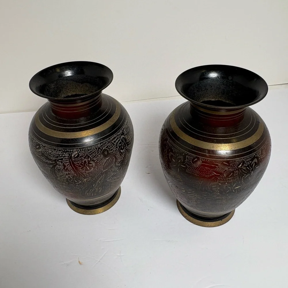 Vintage Asian Peacock/Floral Decorative Vases