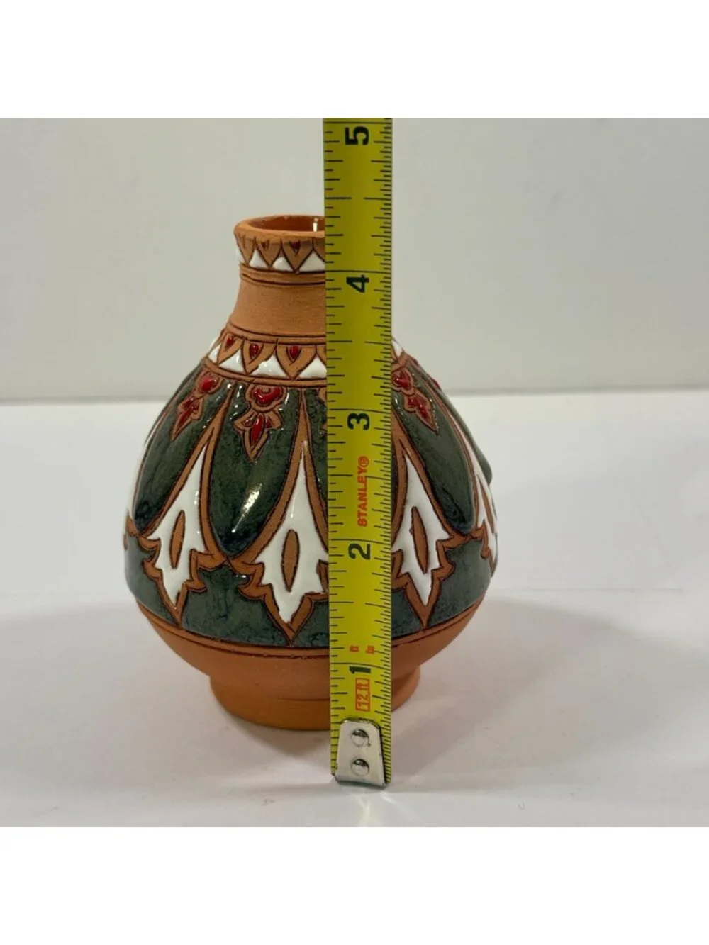 Vintage Bonis Pottery Greece Handmade Enamel Terracotta Clay Flower Vase