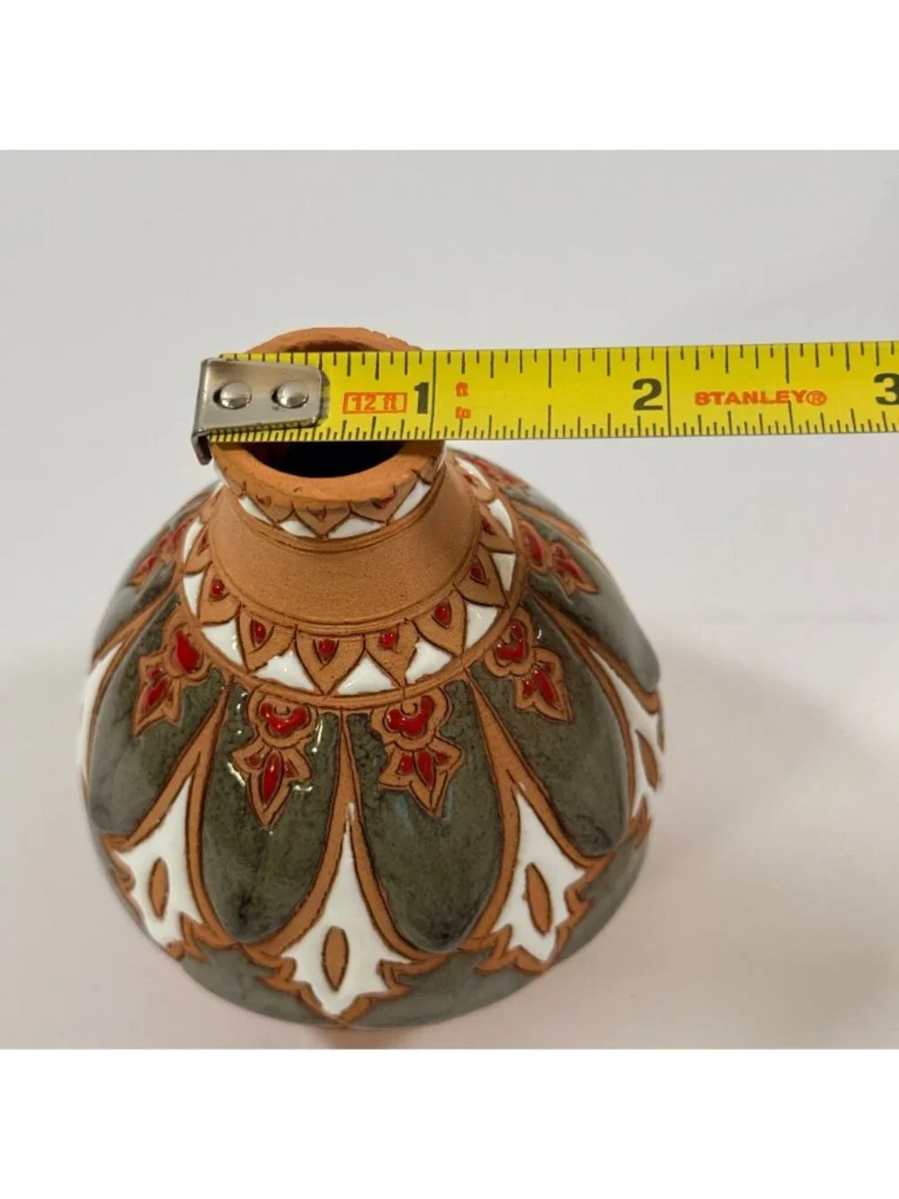 Vintage Bonis Pottery Greece Handmade Enamel Terracotta Clay Flower Vase