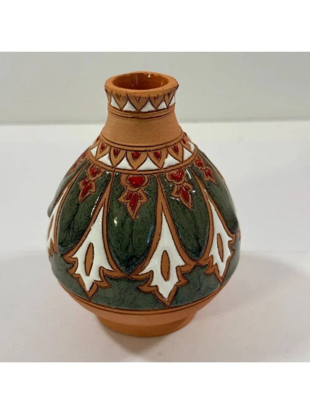 Vintage Bonis Pottery Greece Handmade Enamel Terracotta Clay Flower Vase