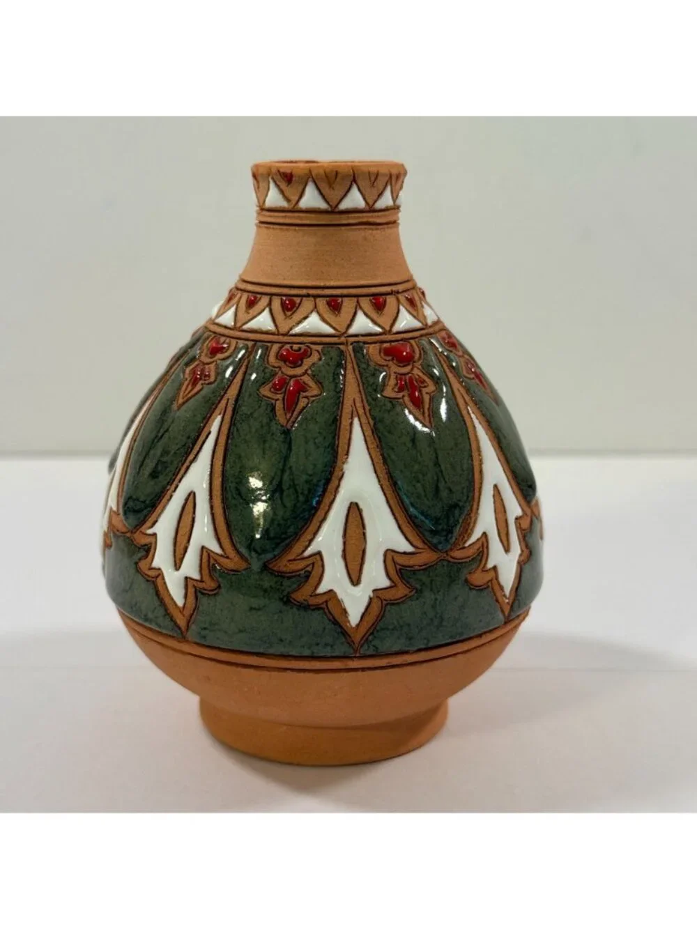 Vintage Bonis Pottery Greece Handmade Enamel Terracotta Clay Flower Vase