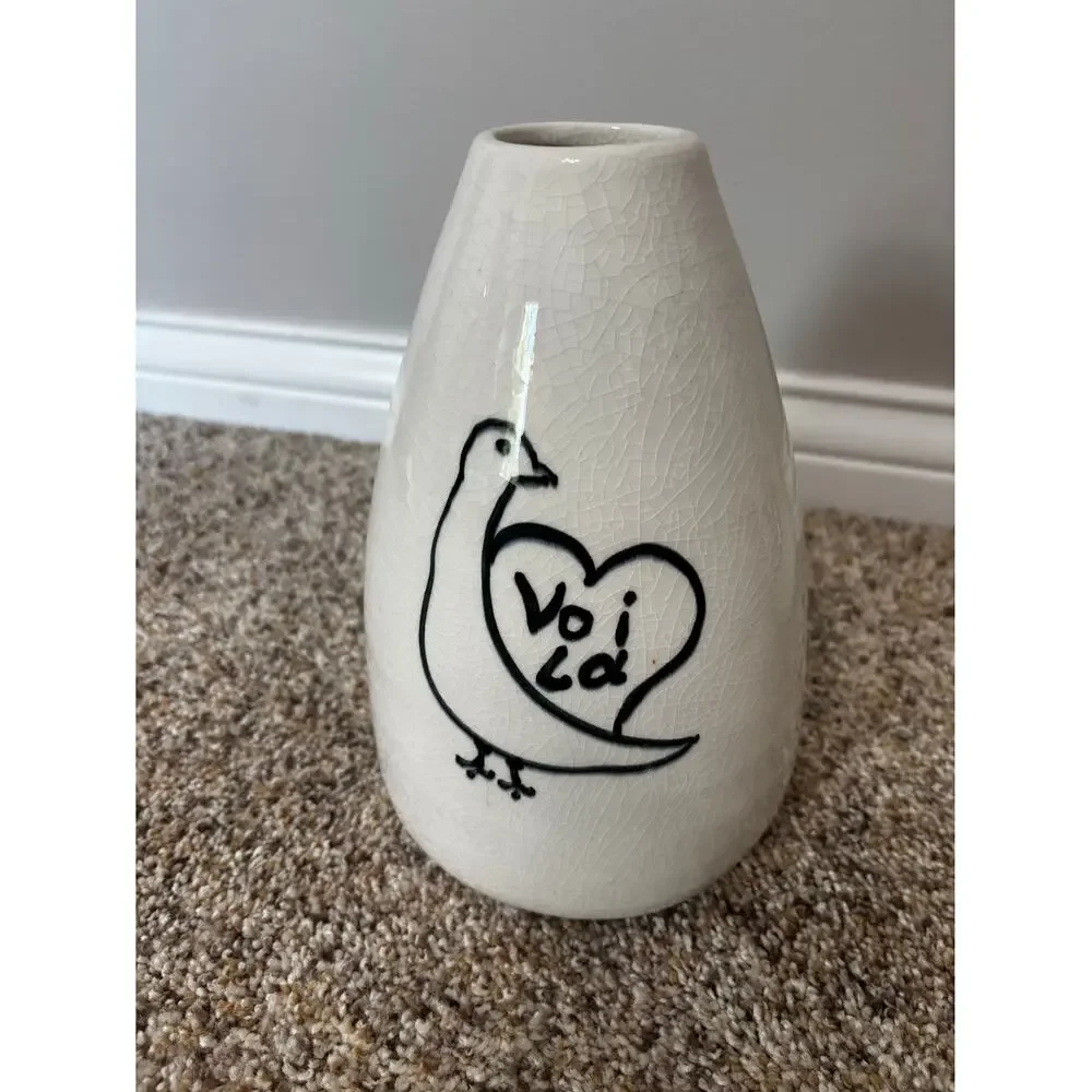 Creative Co-op, bird themed decorative ceramic vases with French inspired text