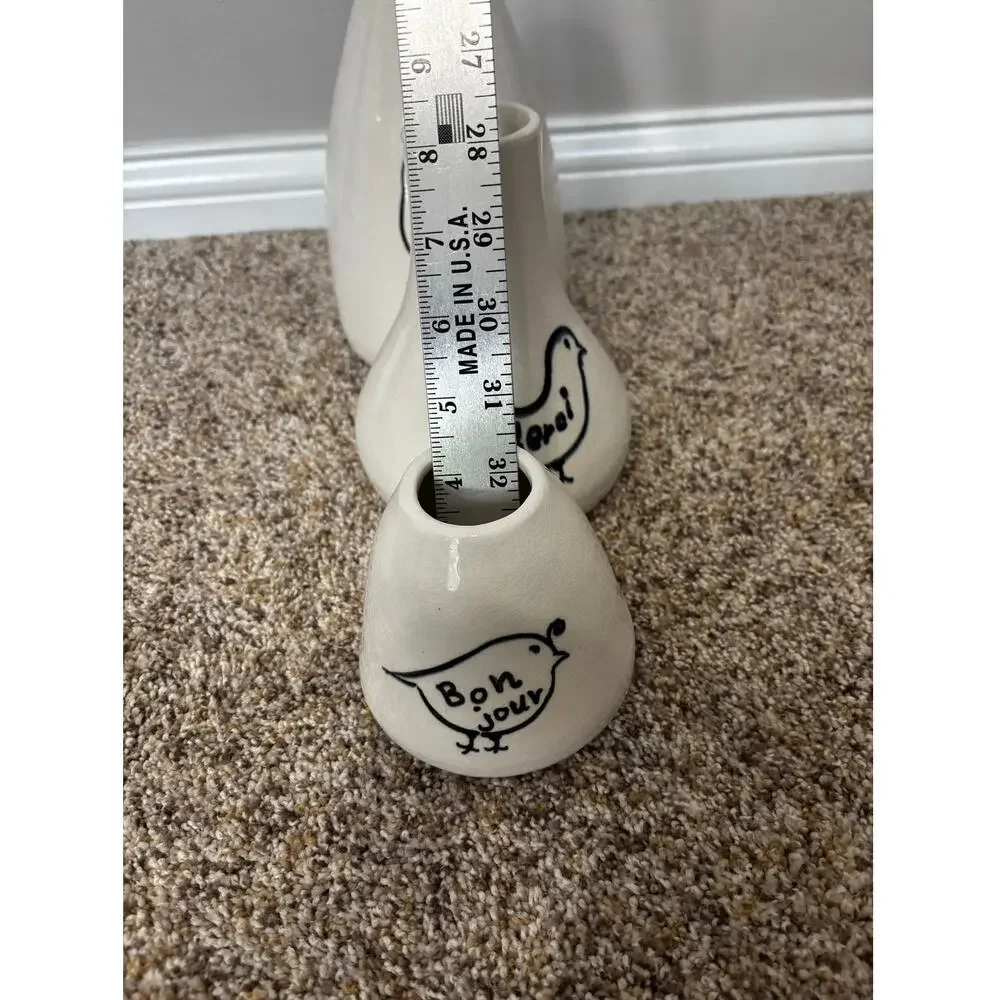Creative Co-op, bird themed decorative ceramic vases with French inspired text