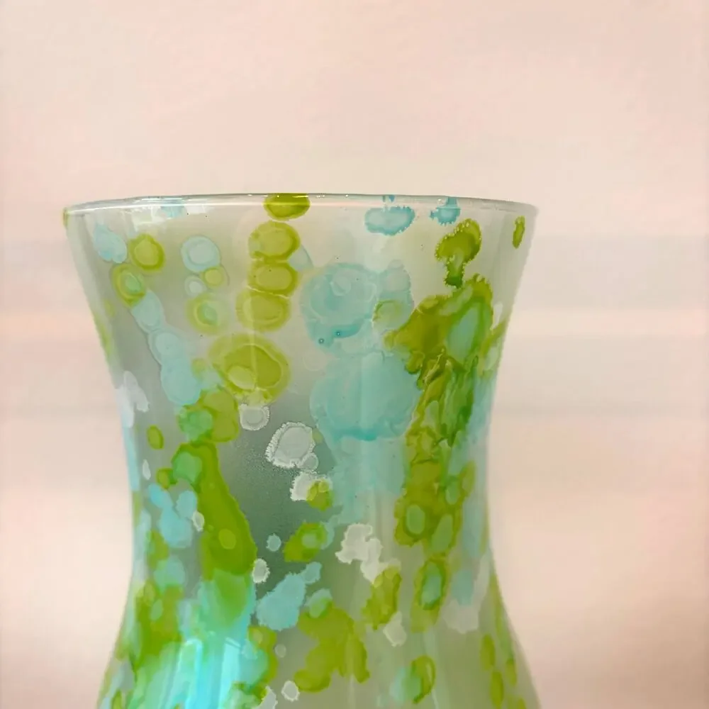 Franco Italy Murano Art Glass Vase 11.5in Pastel Blue & Green Speckled NEW